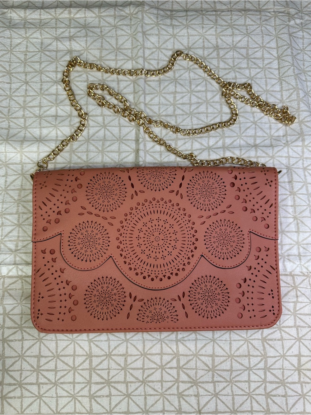 Source Unknown Coral Laser-Cut Crossbody Bag with Gold Chain